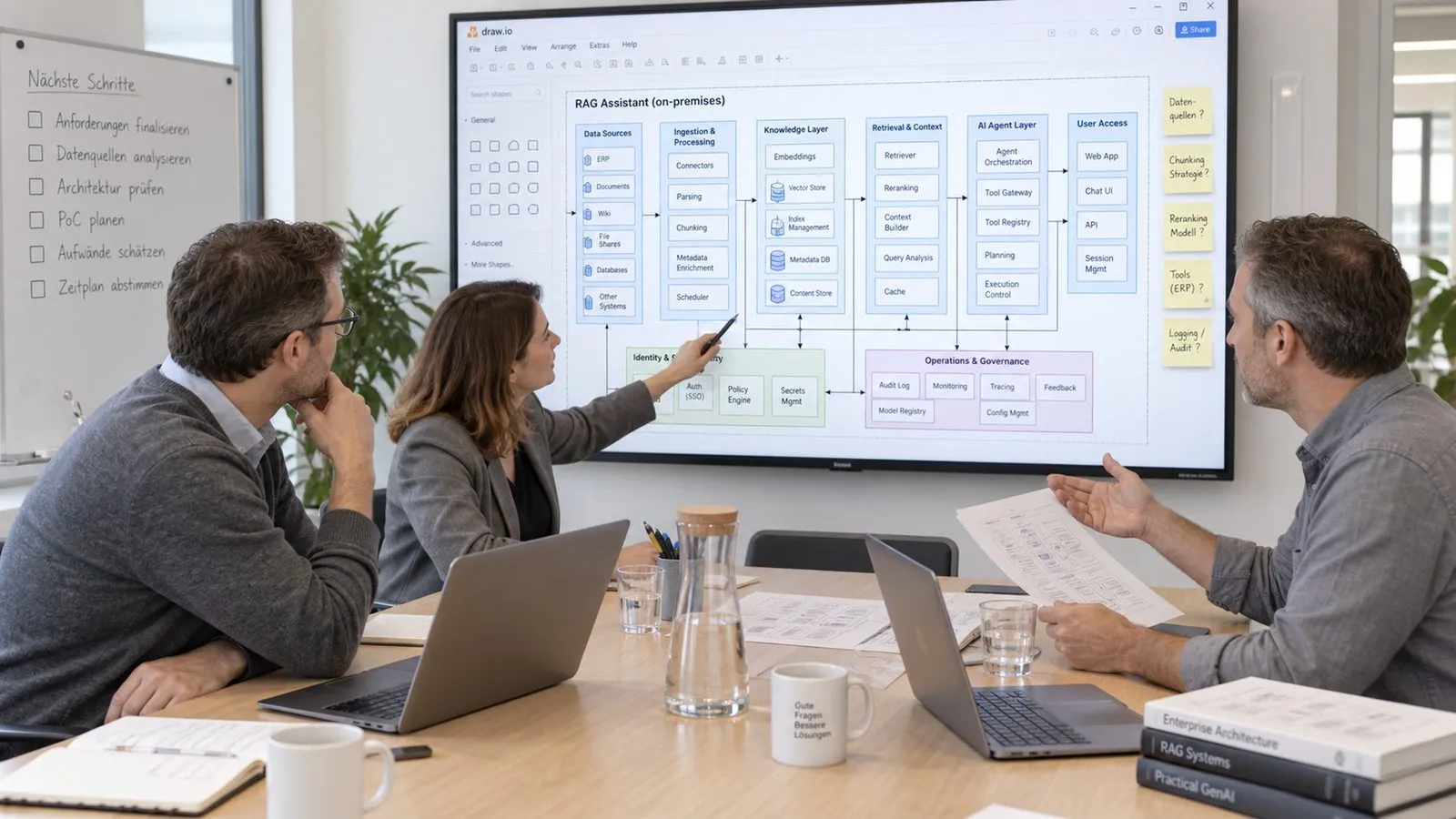 Besprechung zur Planung eines lokalen KI-Assistenten mit Unternehmenswissen
