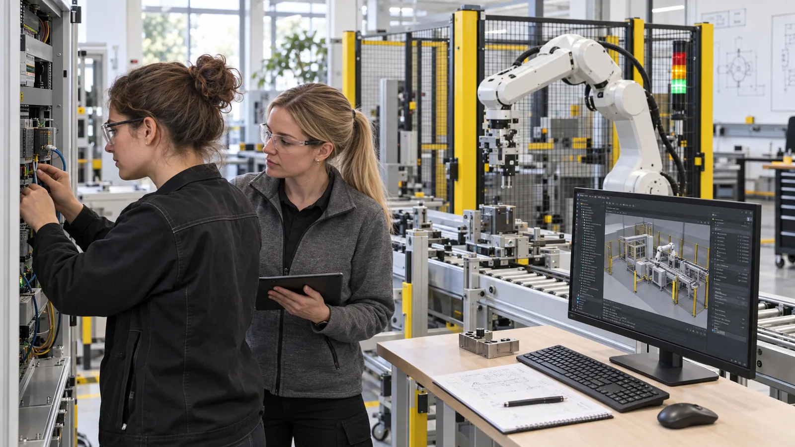 Mehrere Personen an Bildschirmen mit einem Simulationsmodell
